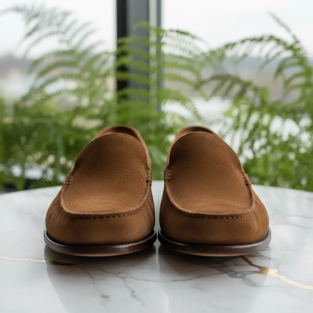 Mocassin en veau velours couleur tabac